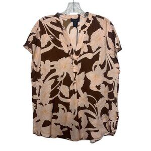 Rachel Rachel Roy Blouse Shirt Medium Brown Pink New Floral Print Short Sleeve